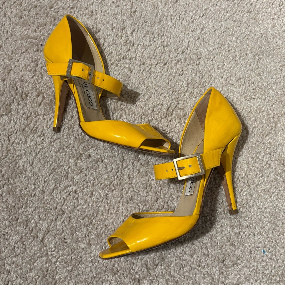 Jimmy Choo Vintage Bright Yellow Peep-Toe Heels